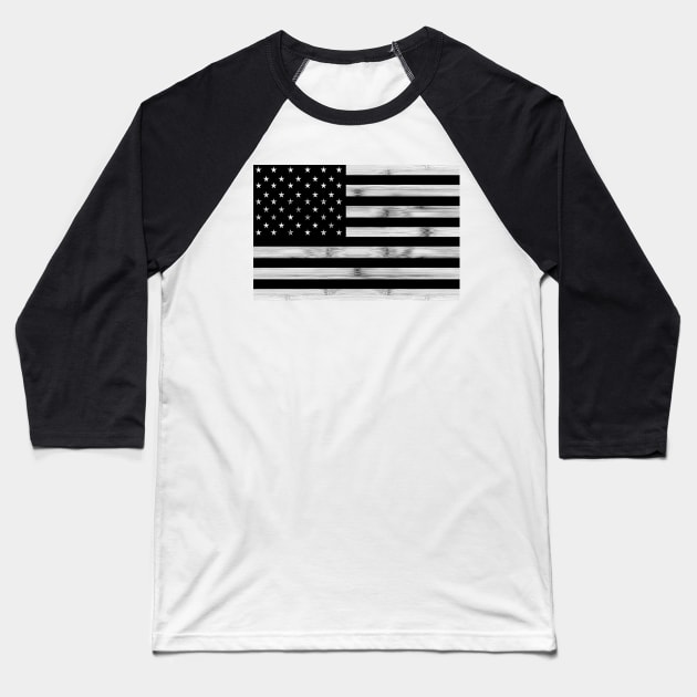 USA flag Rustic Wood Black White Patriotic America 4th of July stars stripes Baseball T-Shirt by PLdesign